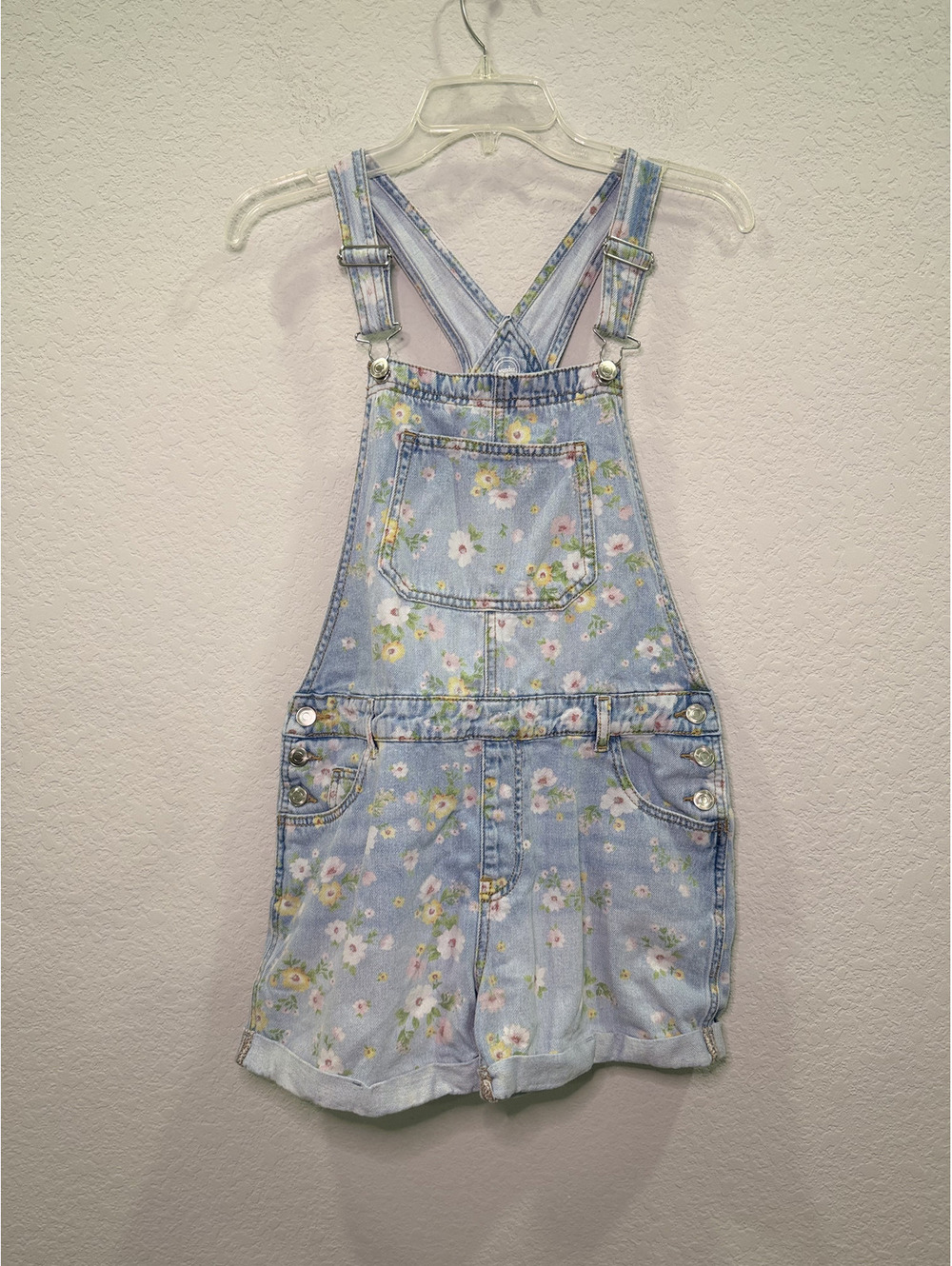 Wonder Nation Girl's Floral Denim Overalls - YXL (14/16)